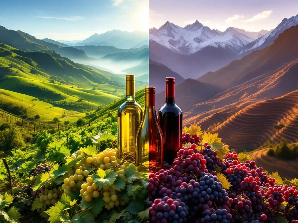 Zuid-Amerikaanse wijnterroir: kustwijngaarden met groene heuvels en oceaanmist naast bergwijngaarden met Andes-pieken